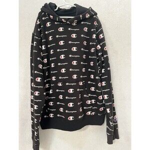Champion Boys Pullover Hoodie Sweatshirt Black Size XL all over print black